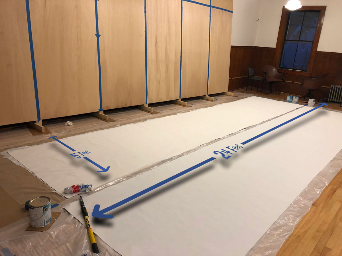 priming the mural canvas